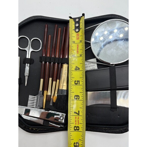 HANRO Deluxe Travel Grooming Black Kit Manicure Makeup Brushes LED Mirror - Picture 4 of 8